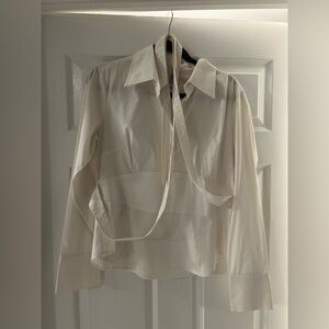 Laundry By Shelli Segal Cream Long Sleeve Tie Front Shirt